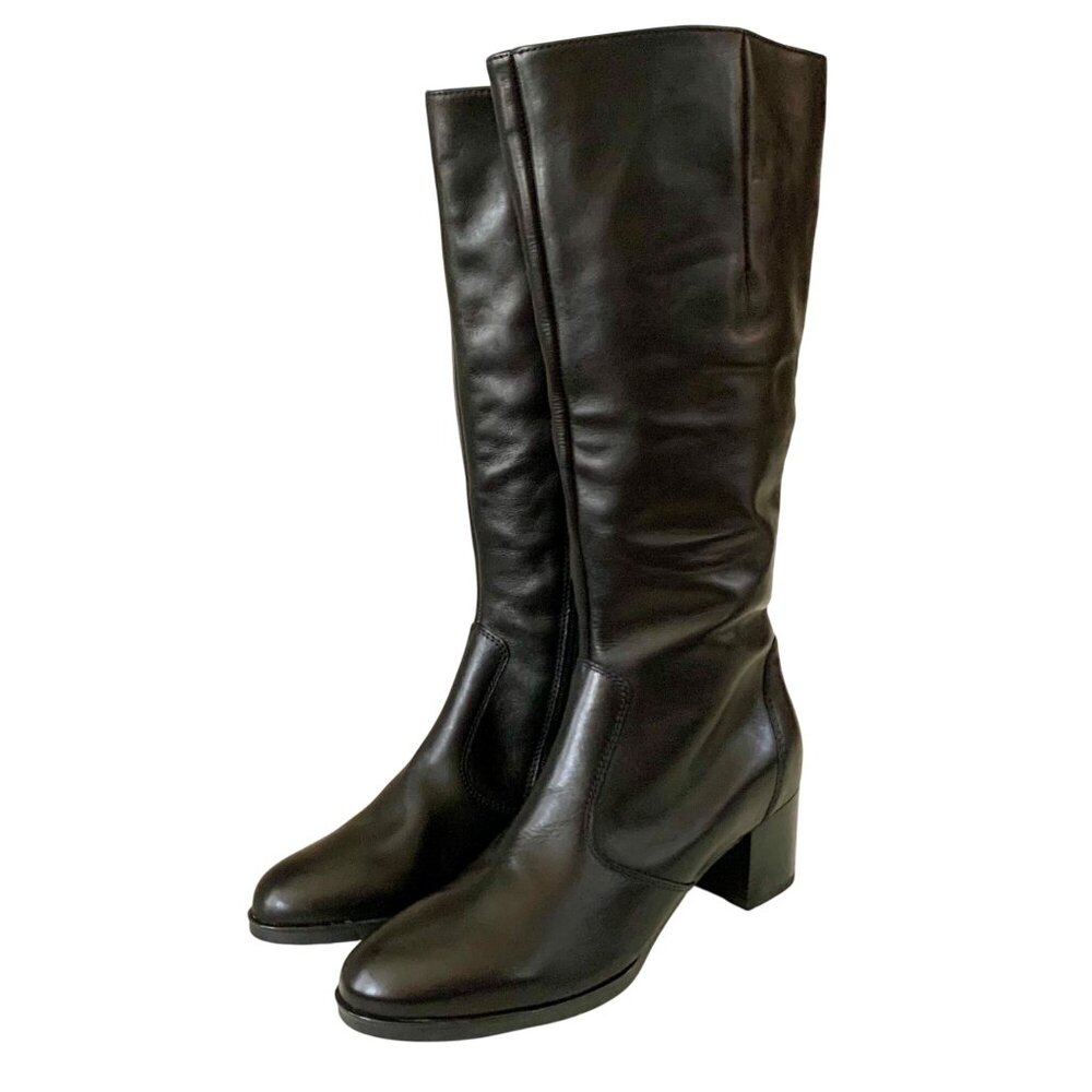 Ara Ohara High Soft Knee-High Comfort Calf Leather Boots Black 9.5 Zip Side - Picture 2 of 13